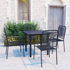 5 Piece Garden Dining Set Black Glass and Steel