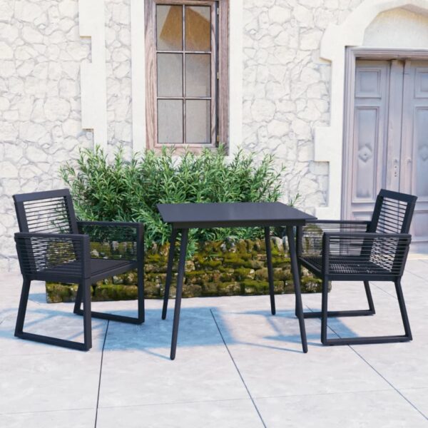 3 Piece Outdoor Dining Set PVC Rattan Black