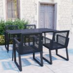 5 Piece Outdoor Dining Set PVC Rattan Black