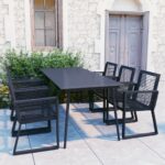 7 Piece Outdoor Dining Set PVC Rattan Black