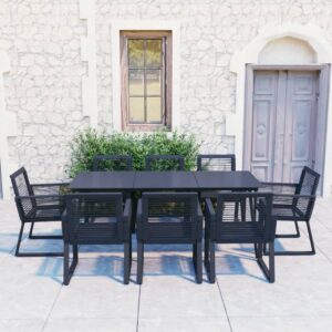 9 Piece Outdoor Dining Set PVC Rattan Black