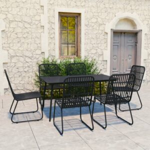 7 Piece Outdoor Dining Set Poly Rattan and Glass