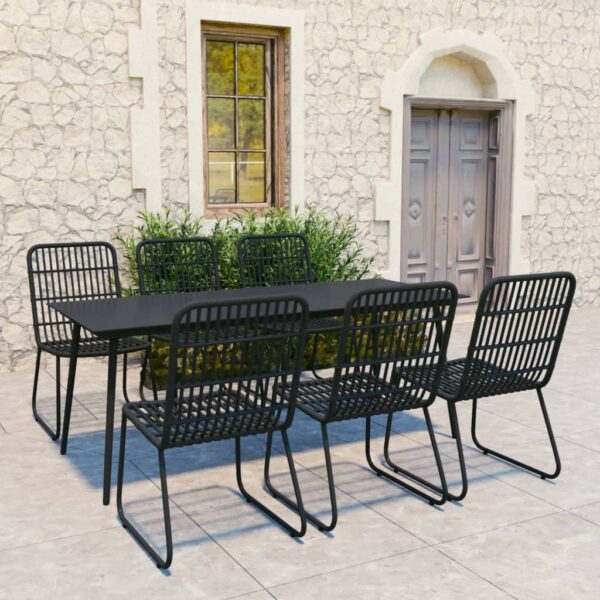 7 Piece Outdoor Dining Set Poly Rattan and Glass