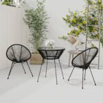 Outdoor Patio Dining Set PVC Rattan Wicker Table Chairs Garden Furniture Black