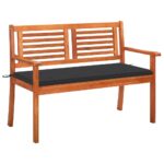 Outdoor Garden Patio Bench Seating with Comfort Cushion Solid Eucalyptus Wood