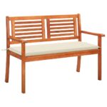 Outdoor Garden Patio Bench Seating with Cream Cushion Solid Eucalyptus Wood