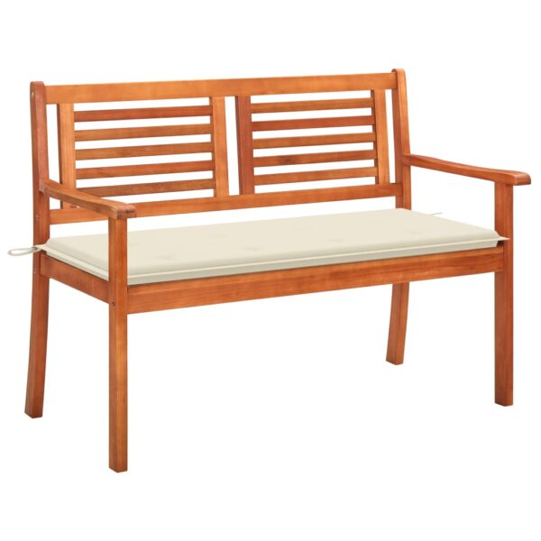 Outdoor Garden Patio Bench Seating with Cream Cushion Solid Eucalyptus Wood