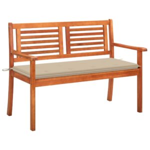 Outdoor Garden Patio Bench Seating with Comfort Cushion Solid Eucalyptus Wood