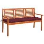 3-Seater Garden Bench with Cushion 150 cm Solid Eucalyptus Wood