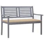 2-Seater Garden Bench with Cushion 120 cm Grey Eucalyptus Wood