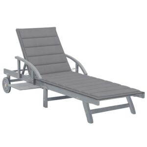 Adjustable Wooden Sun Lounger with Cushion Outdoor Patio Garden Pool Deck Chair