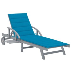 Adjustable Wooden Sun Lounger Outdoor Patio Garden Poolside Chaise with Cushion