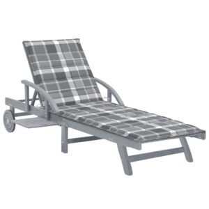 Garden Sun Lounger with Cushion Solid Acacia Wood