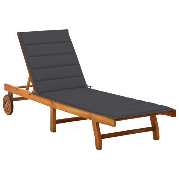 Adjustable Wooden Sun Lounger with Cushion Outdoor Patio Garden Pool Deck Chair