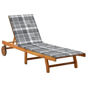 Garden Sun Lounger with Cushion Solid Acacia Wood