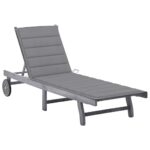 Adjustable Wooden Sun Lounger with Grey Cushion Outdoor Patio Garden Pool Deck