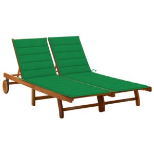 2-Person Garden Sun Lounger with Cushions Solid Acacia Wood