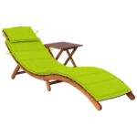 Garden Sun Lounger with Table and Cushion Solid Acacia Wood