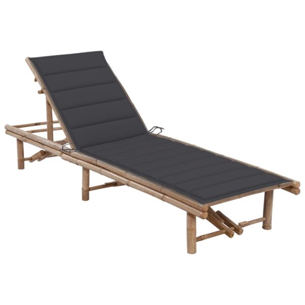 Bamboo Garden Sun Lounger Adjustable Recliner with Anthracite Cushion Patio