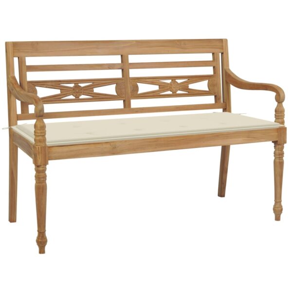 Elegant Teak Wood Batavia Garden Bench with Cream Cushion Weather Resistant