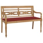 Elegant Teak Wood Batavia Garden Bench with Red Cushion Outdoor Patio Furniture