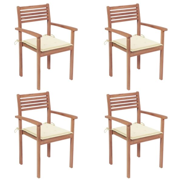 Solid Teak Wood Outdoor Garden Chairs Set Stackable with Cream Cushions Patio