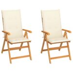 Adjustable Reclining Teak Wood Garden Chairs Set with Cream Cushions Patio