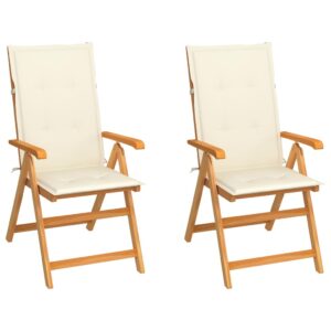 Adjustable Reclining Teak Wood Garden Chairs Set with Cream Cushions Patio