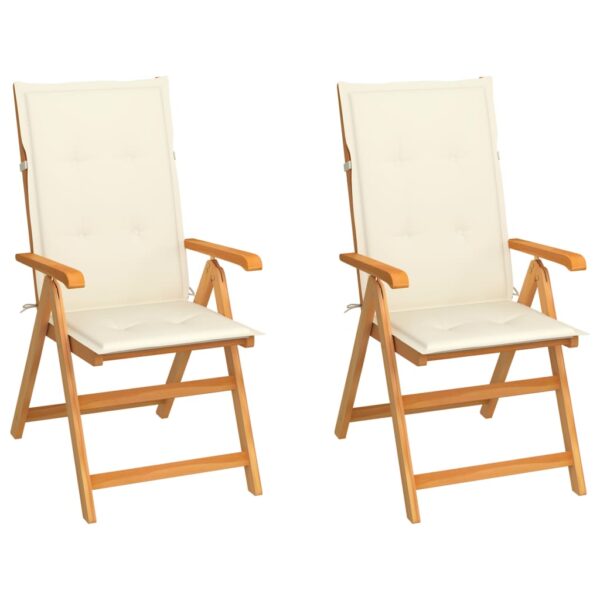 Adjustable Reclining Teak Wood Garden Chairs Set with Cream Cushions Patio