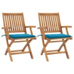 Garden Chairs 2 pcs with Blue Cushions Solid Teak Wood