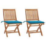 Garden Chairs 2 pcs with Blue Cushions Solid Teak Wood