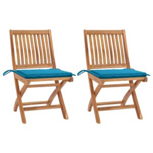 Garden Chairs 2 pcs with Blue Cushions Solid Teak Wood