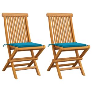 Garden Chairs with Blue Cushions 2 pcs Solid Teak Wood