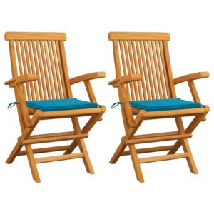 Garden Chairs with Blue Cushions 2 pcs Solid Teak Wood