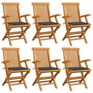 Garden Chairs with Anthracite Cushions 6 pcs Solid Teak Wood