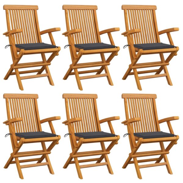 Garden Chairs with Anthracite Cushions 6 pcs Solid Teak Wood