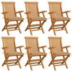 Garden Chairs with Beige Cushions 6 pcs Solid Teak Wood