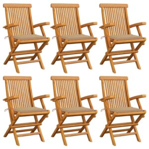 Garden Chairs with Beige Cushions 6 pcs Solid Teak Wood