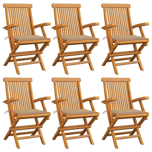 Garden Chairs with Beige Cushions 6 pcs Solid Teak Wood