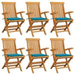 Garden Chairs with Blue Cushions 6 pcs Solid Teak Wood