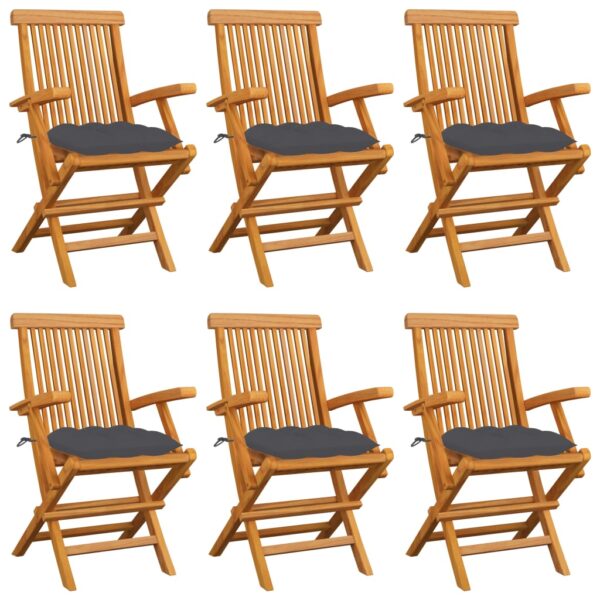 Garden Chairs with Anthracite Cushions 6 pcs Solid Teak Wood