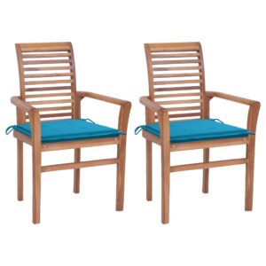 Dining Chairs 2 pcs with Blue Cushions Solid Teak Wood