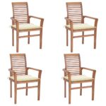 Dining Chairs 4 pcs with Cream Cushions Solid Teak Wood