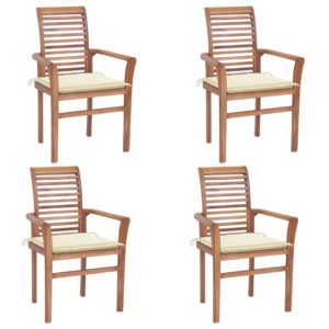 Dining Chairs 4 pcs with Cream Cushions Solid Teak Wood