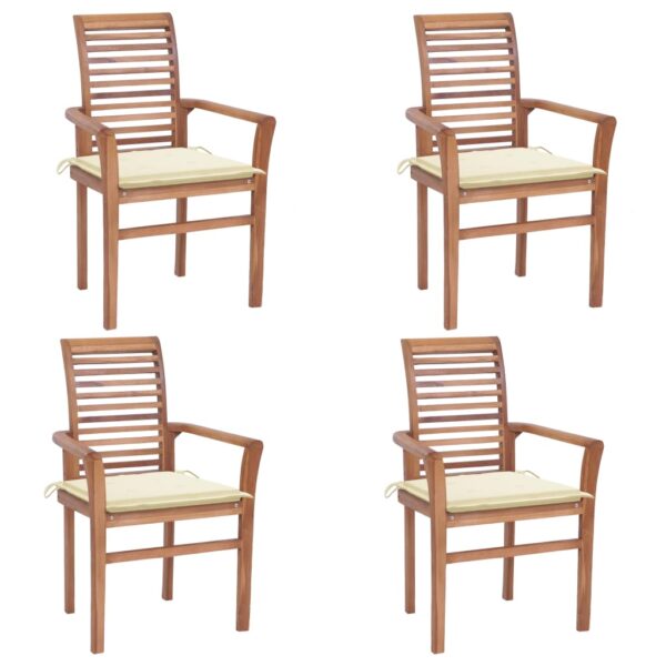 Dining Chairs 4 pcs with Cream Cushions Solid Teak Wood