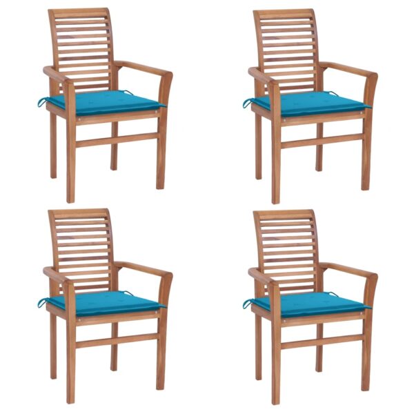 Dining Chairs 4 pcs with Blue Cushions Solid Teak Wood