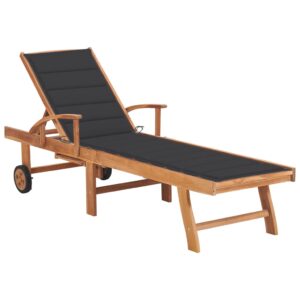 Adjustable Teak Wood Sun Lounger Outdoor Patio Garden Daybed with Cushion