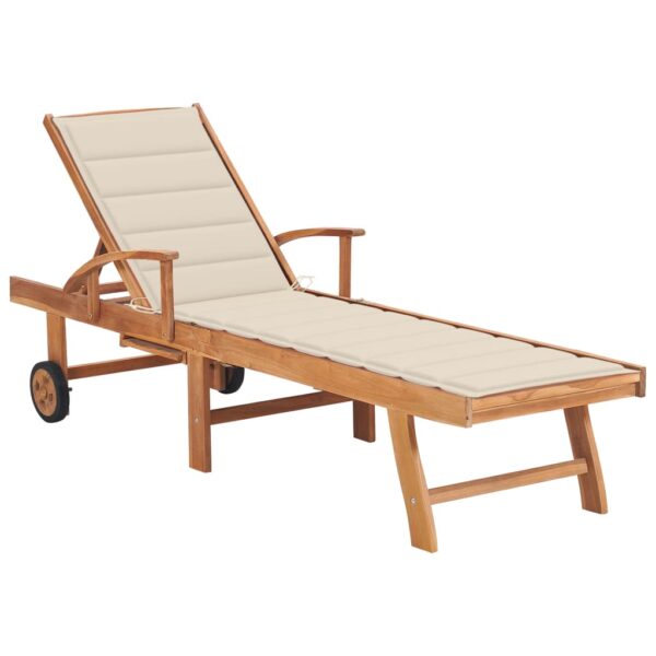 Adjustable Teak Wood Sun Lounger Cream Cushion Outdoor Patio Garden Pool Deck