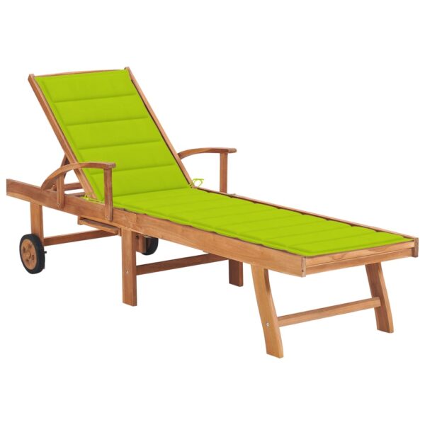 Sun Lounger with Bright Green Cushion Solid Teak Wood