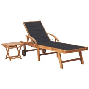 Deluxe Teak Wood Sun Lounger Set with Side Table and Cushion Outdoor Patio